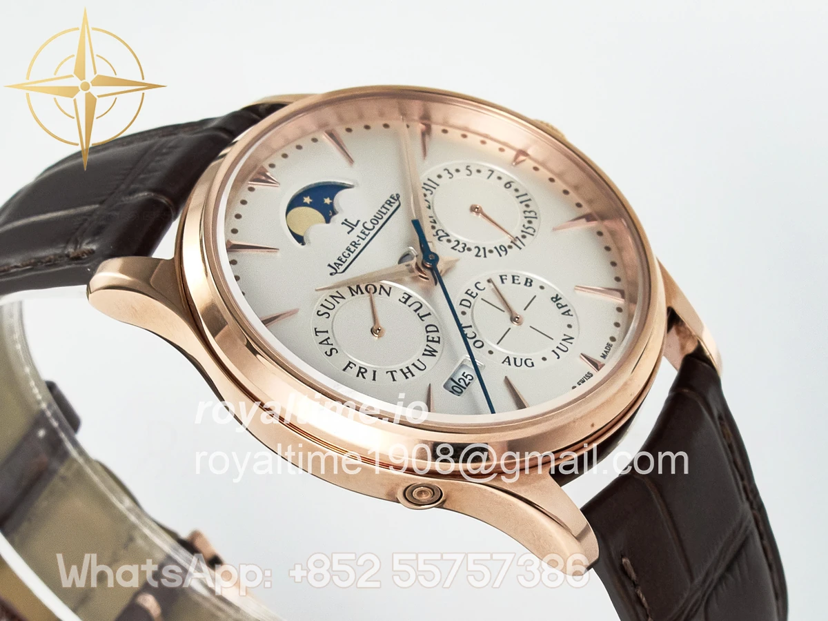 Jaeger-LeCoultre Master Ultra Thin Perpetual Calendar RG V9F White Dial on Brown Leather Strap A868 V2 - Image 6