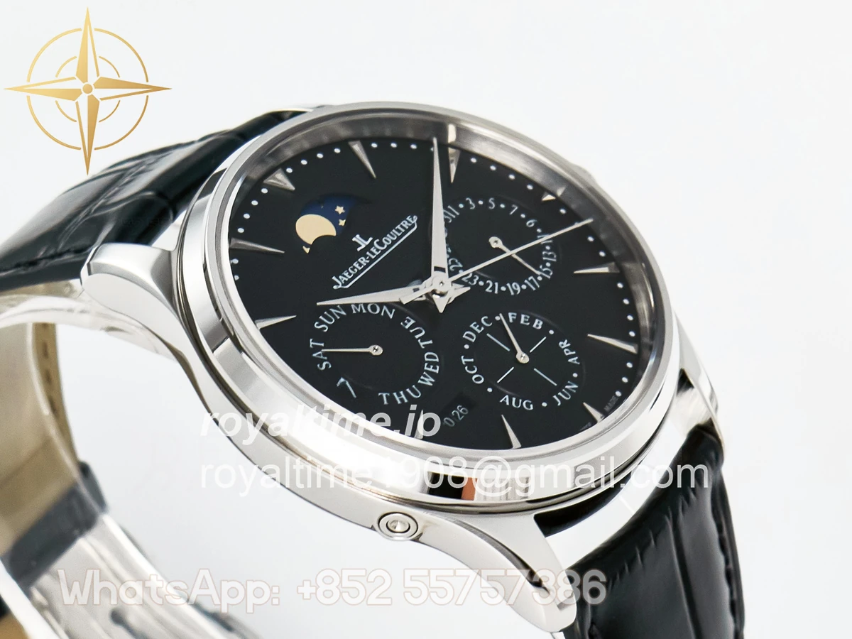 Jaeger-LeCoultre Master Ultra Thin Perpetual Calendar SS V9F Black Dial on Black Leather Strap A868 V2 - Image 6