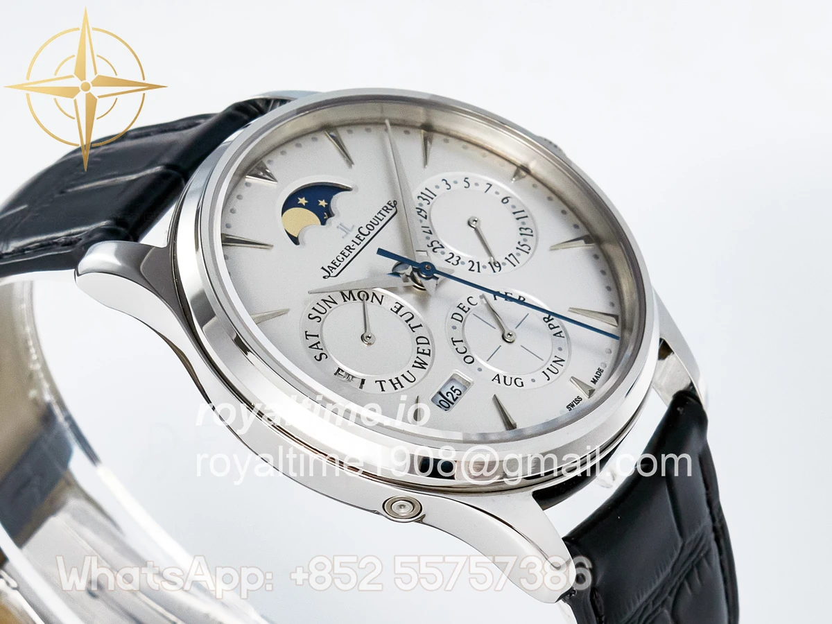Jaeger-LeCoultre Master Ultra Thin Perpetual Calendar SS V9F White Dial on Black Leather Strap A868 V2 - Image 6