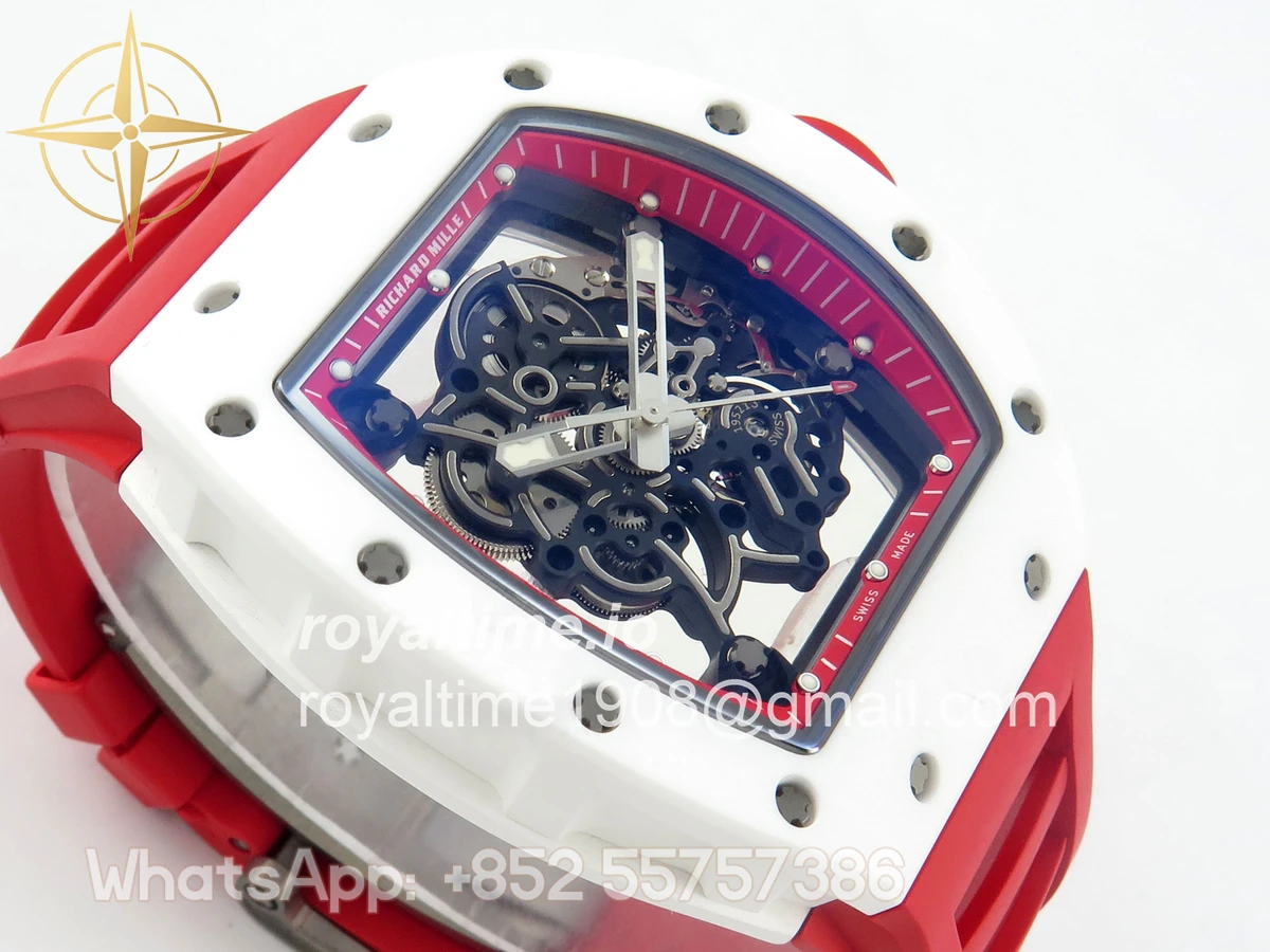 Richard Mille RM055 White Ceramic APSF Red Skeleton Dial on Red Rubber Strap RMUL2 - Image 6