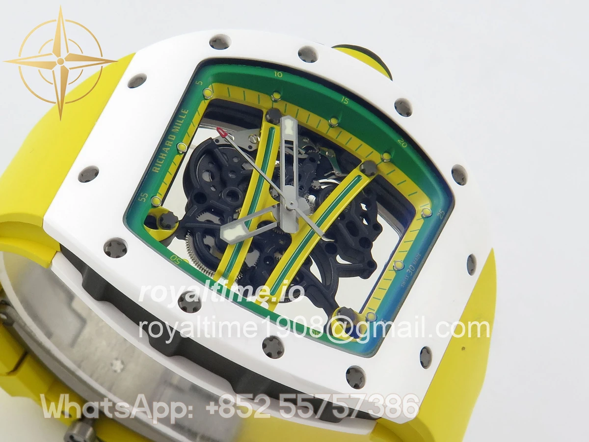 Richard Mille RM061 White Ceramic APSF Yellow/Green Skeleton Dial on Yellow Rubber Strap RMUL2 - Image 6