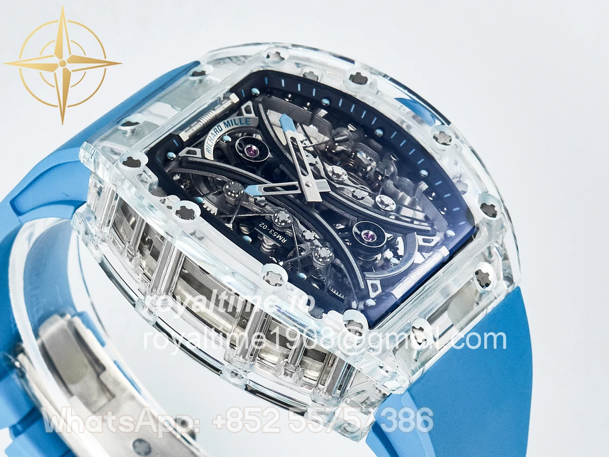 Richard Mille RM53-02 Transparent Tourbillon RMF Skeleton Dial on Blue Rubber Strap - Image 6