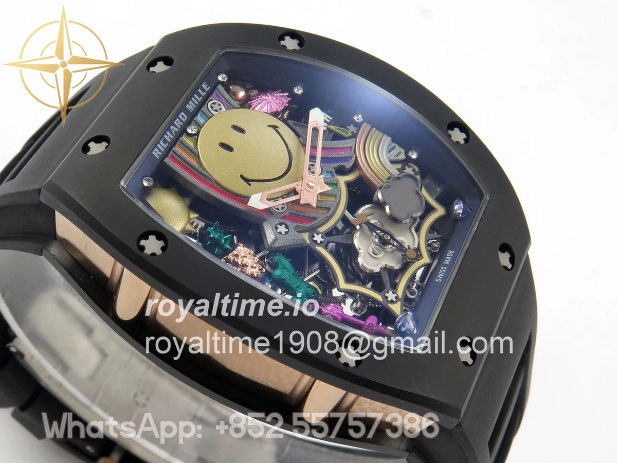 Richard Mille RM88 Tourbillon Smiley Black Ceramic RMF on Black Rubber Strap - Image 6