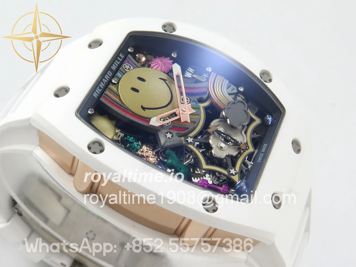 Richard Mille RM88 Tourbillon Smiley White Ceramic RMF on White Rubber Strap - Image 6