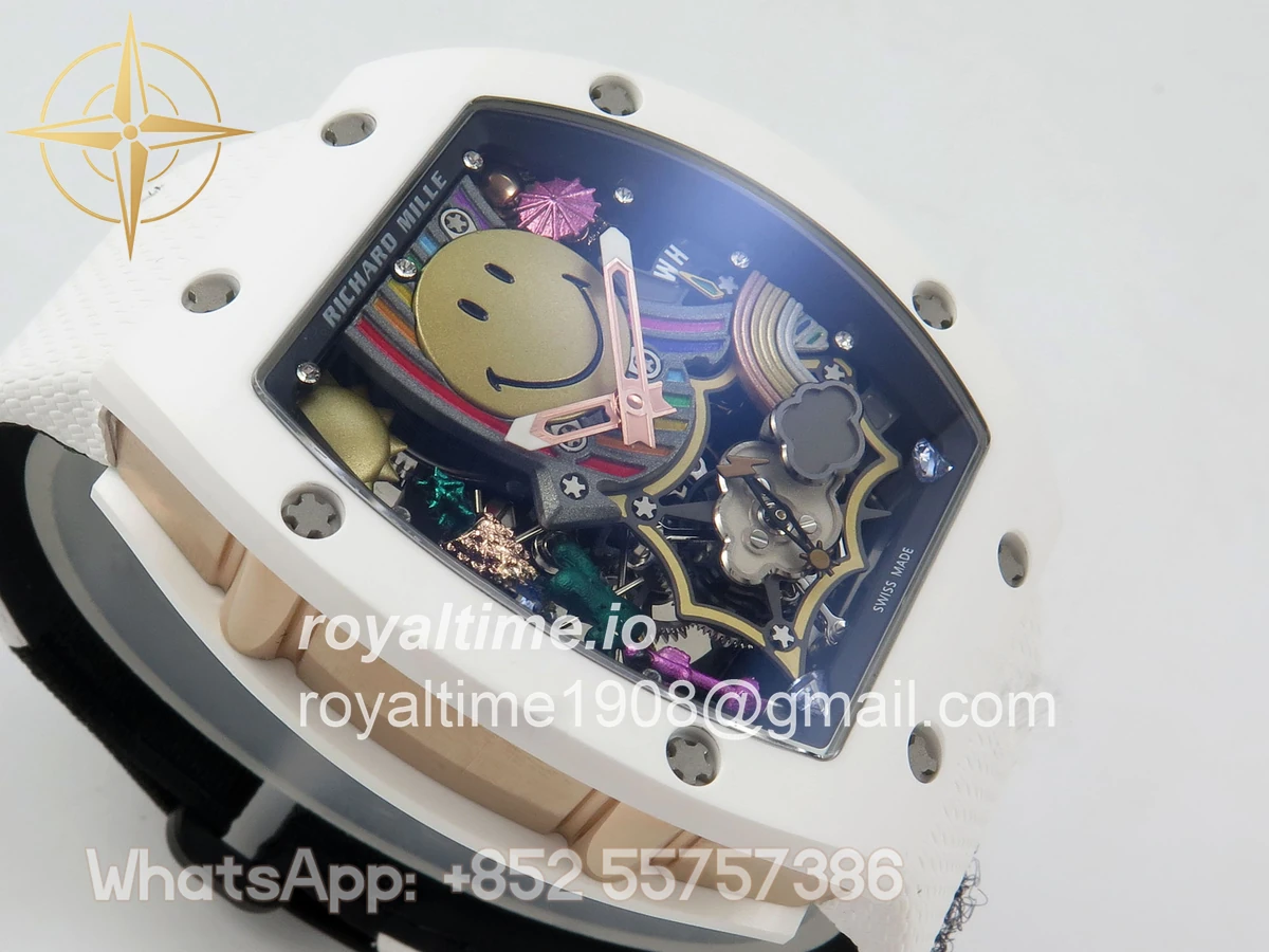Richard Mille RM88 Tourbillon Smiley White Ceramic RMF on White Velcro Strap - Image 6