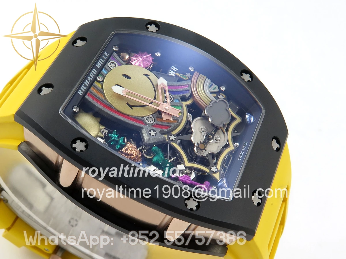 Richard Mille RM88 Tourbillon Smiley White Ceramic RMF on Yellow Rubber Strap - Image 6