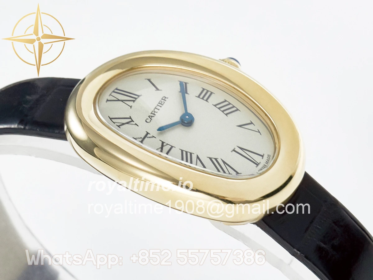 Cartier Baignoire De Cartier YG DRF Silver Dial on Black Leather Strap Swiss Quartz - Image 6