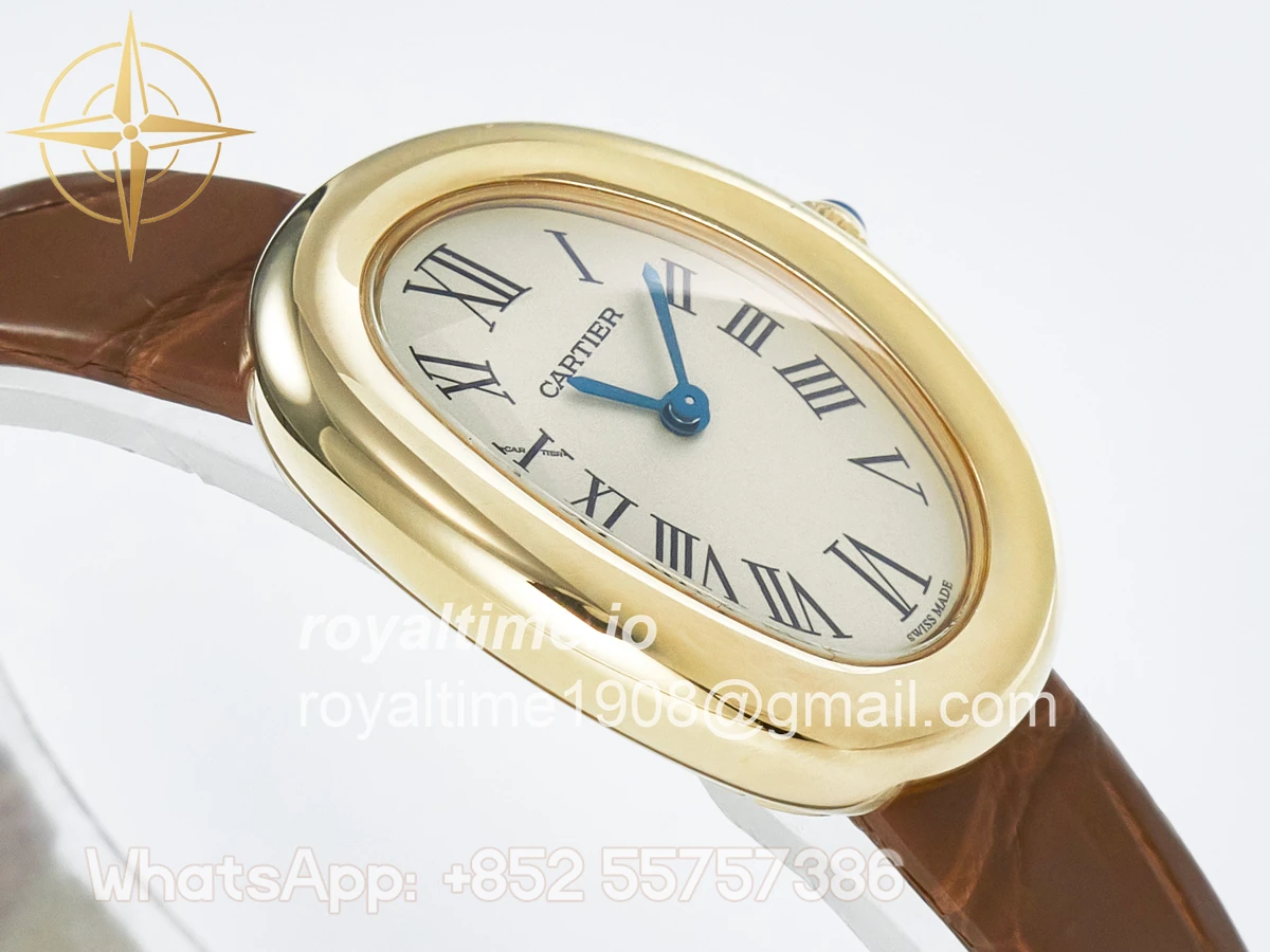 Cartier Baignoire De Cartier YG DRF Silver Dial on Brown Leather Strap Swiss Quartz - Image 6