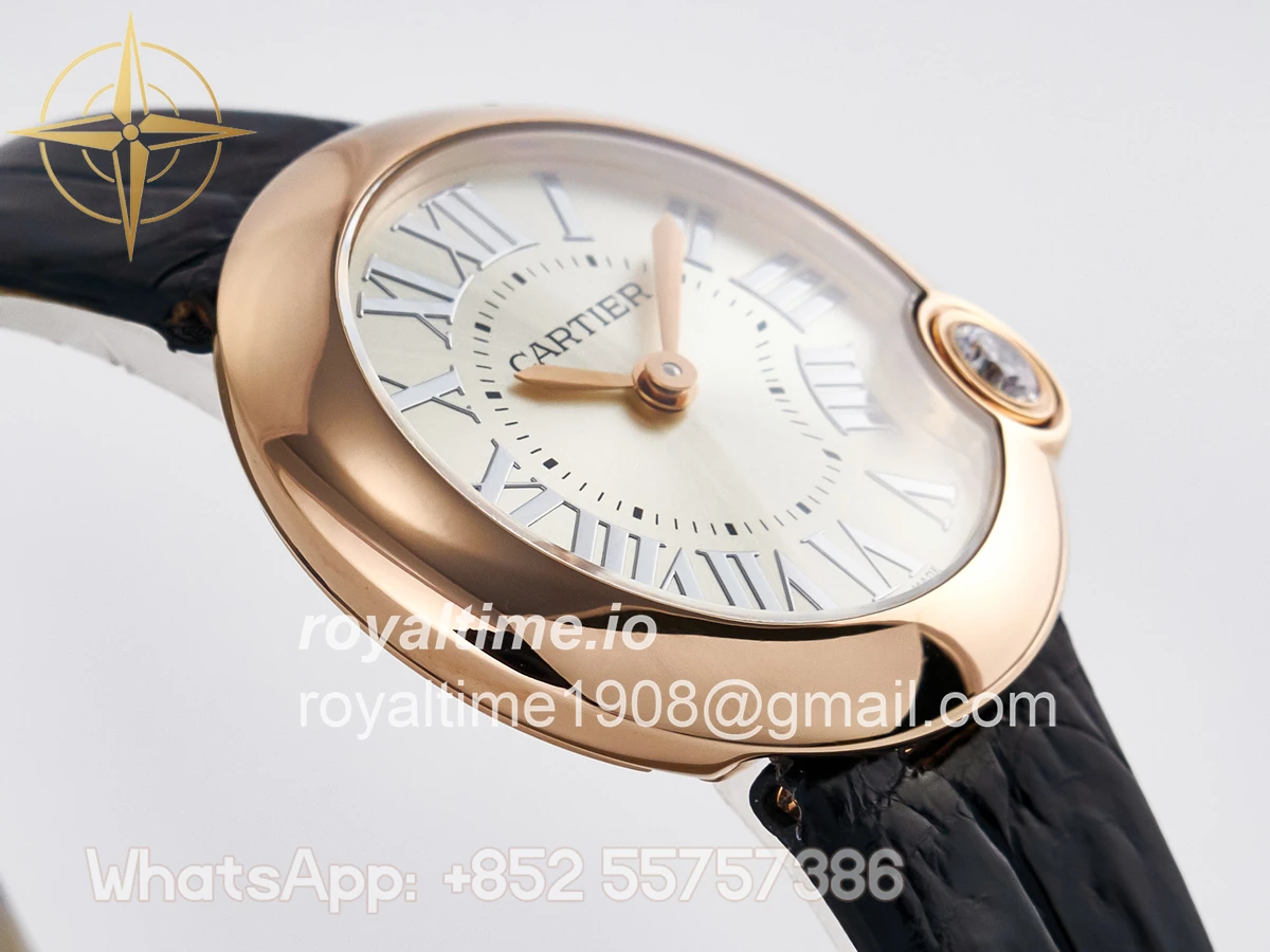 Cartier Ballon Blanc De Cartier 30mm RG DRF Silvered Texture Dial on Black Leather Strap Ronda Quartz - Image 6