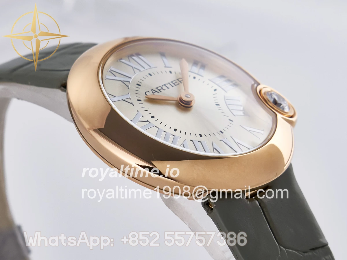 Cartier Ballon Blanc De Cartier 30mm RG DRF Silvered Texture Dial on Green Leather Strap Ronda Quartz - Image 6