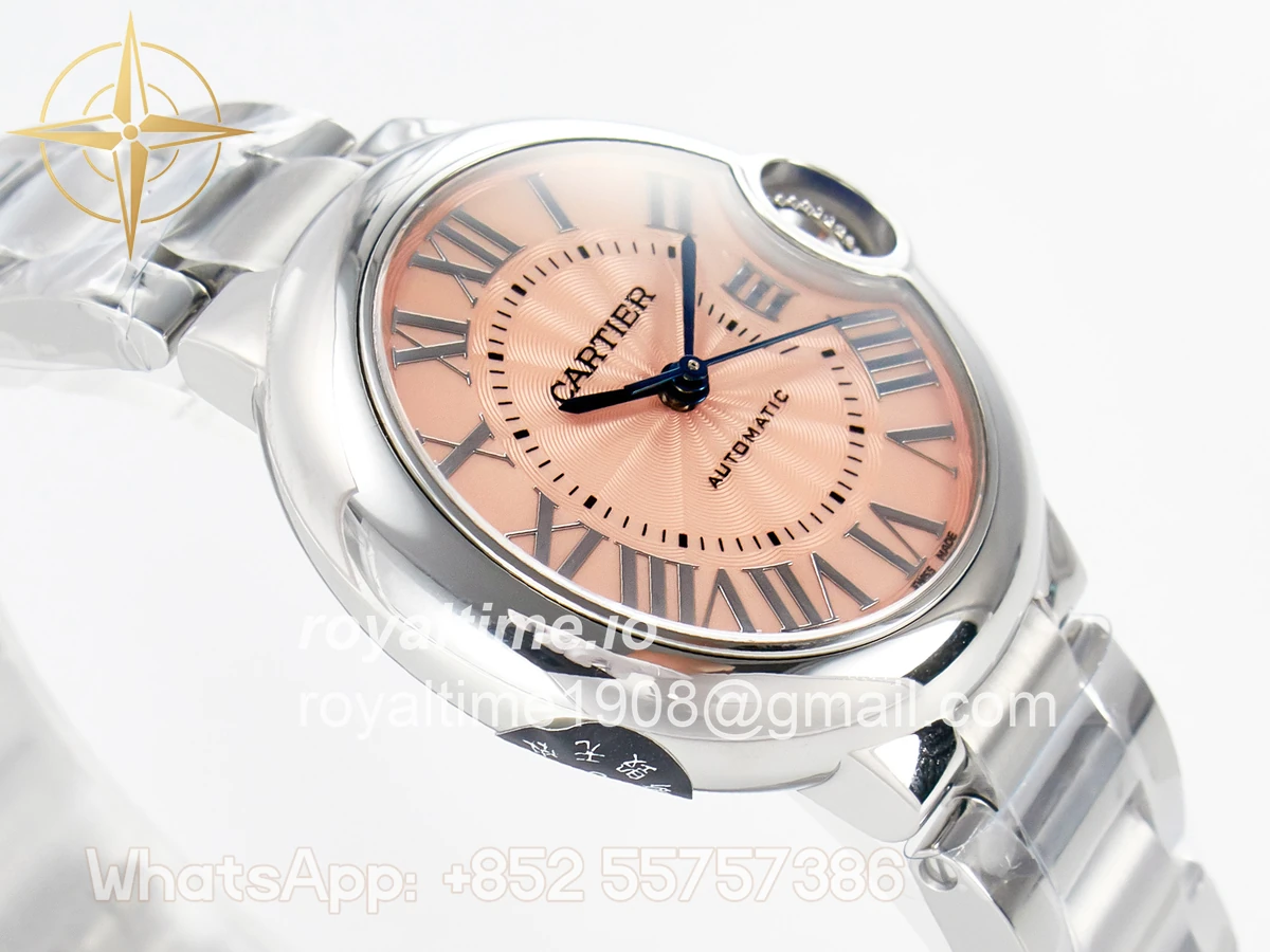 Cartier Ballon Bleu 33mm SS AF Pink Dial on SS Bracelet SEIKO NH05A - Image 6