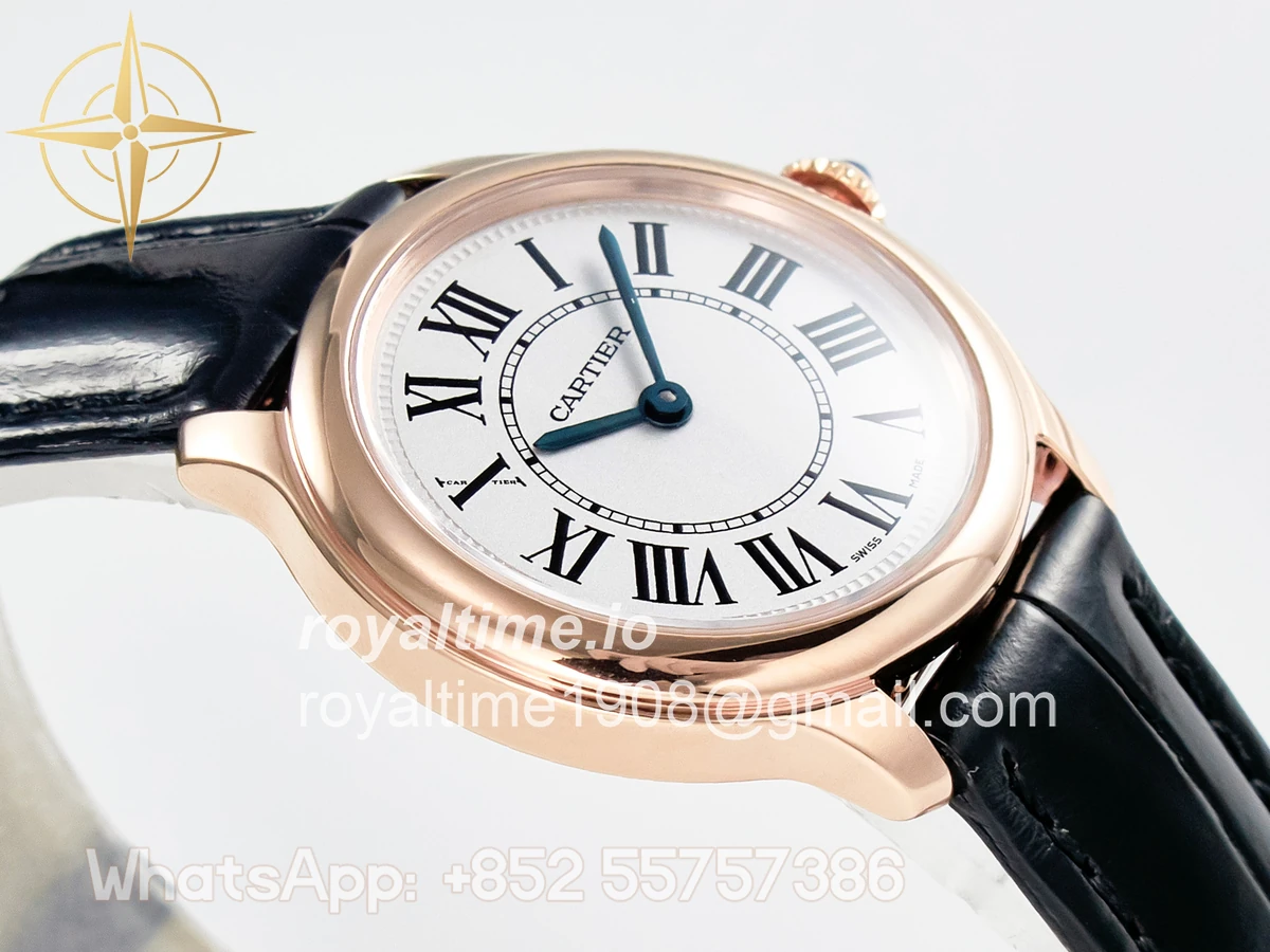 Cartier Ronde De Cartier 29mm RG DRF Sandblasted Silver-Plated White Dial on Black Leather Strap Ronda Quartz - Image 6