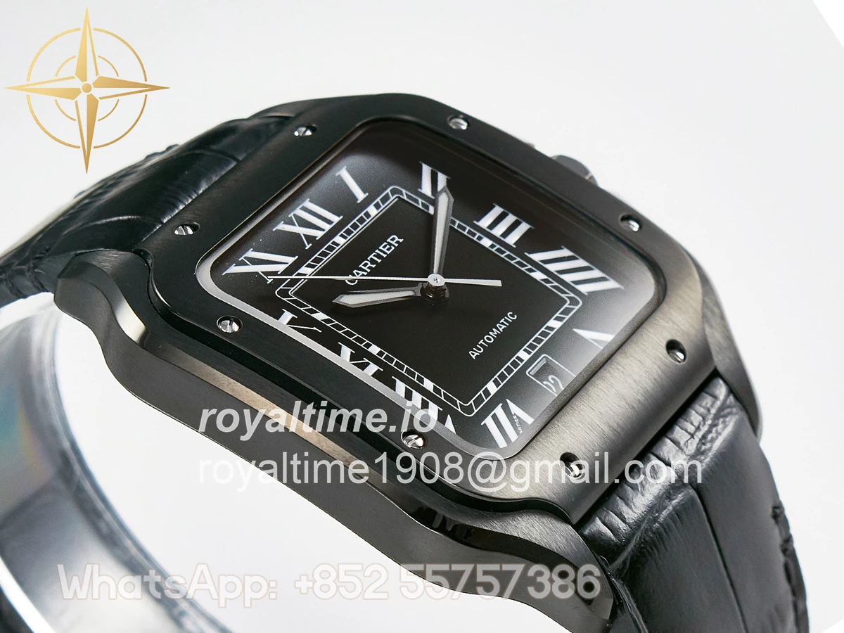 Cartier Santos de Cartier 40mm 2018 BVF Black Dial on Black Leather Strap MIYOTA 9015 - Image 6