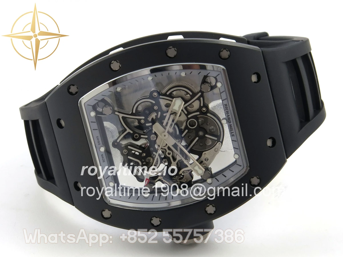 Richard Mille Custom RM055 Black Ceramic ZGF Silver Inner Bezel on Black Rubber Strap Vaucher Manufacture Fleurier Movement (Free Sprung) - Image 6