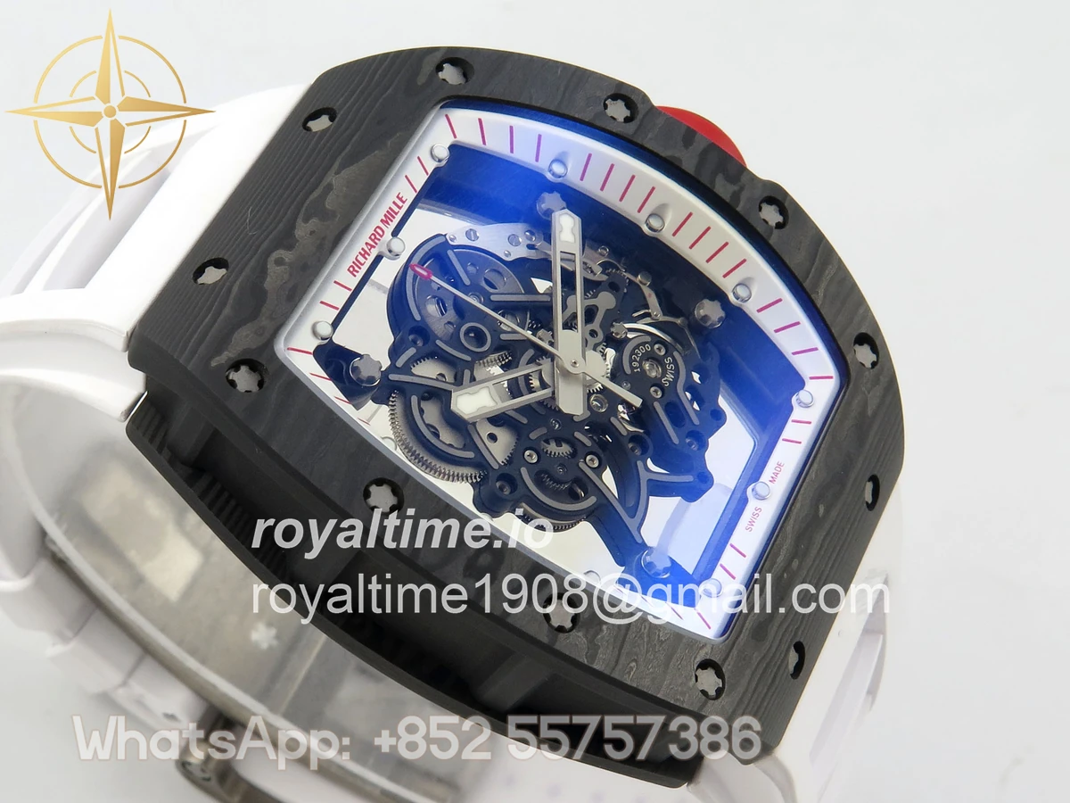 Richard Mille Custom RM055 Black Ceramic ZGF White Inner Bezel on White Rubber Strap Vaucher Manufacture Fleurier Movement (Free Sprung) - Image 6