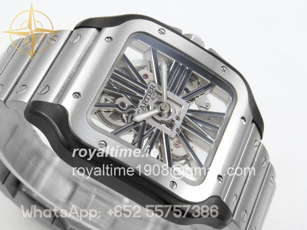 Cartier Santos de Cartier Skeleton PVD MLF Skeleton Black Skeleton Dial on SS SmartLink Bracelet 9611MC - Image 6