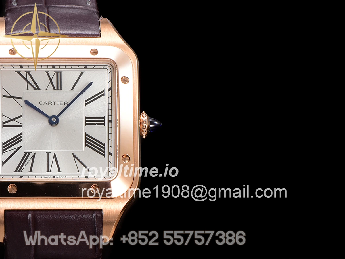 Cartier Santos-Dumont (Extra-Large) Silver Dial in Rose Gold on Purple Leather Strap Ref. WGSA0032 - Image 6