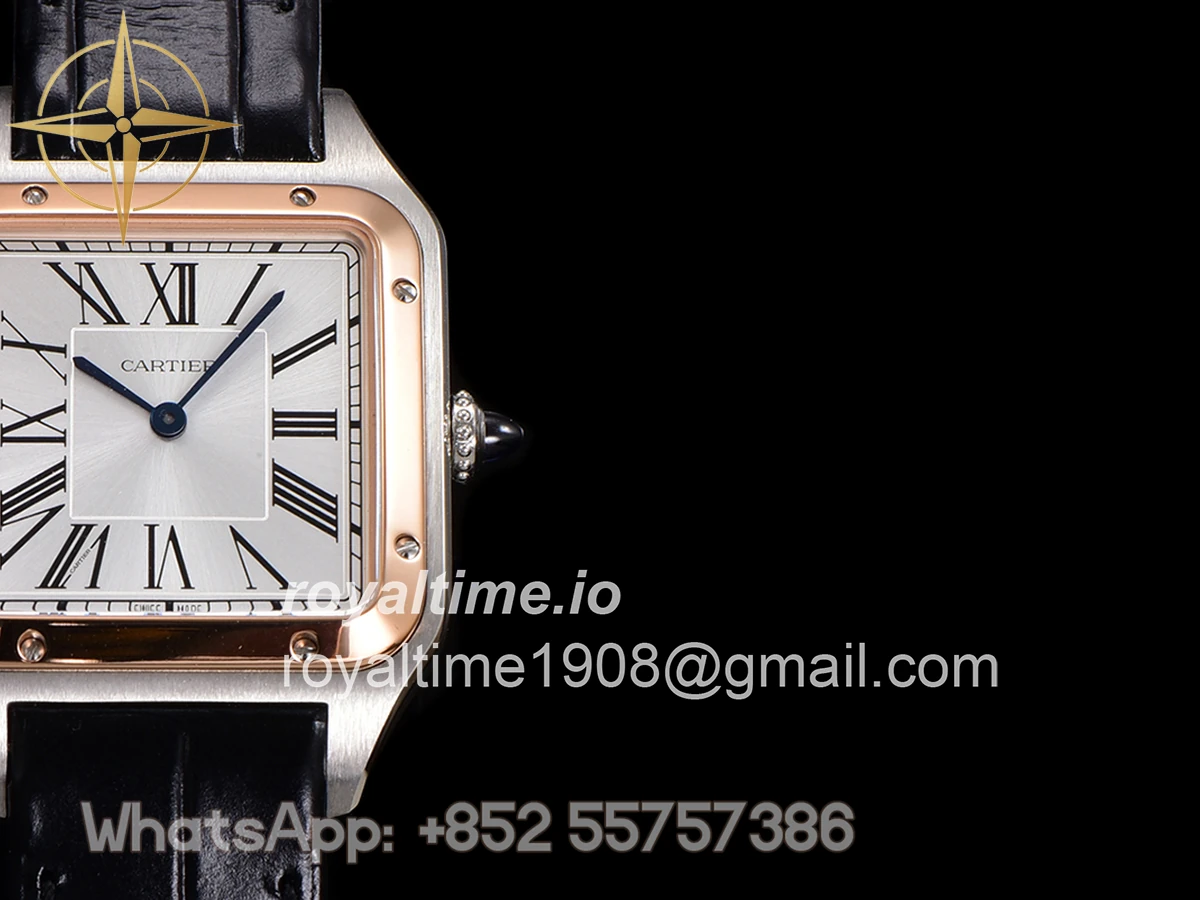 Cartier Santos-Dumont (Large) Silver Dial in Steel/Rose Gold on Black Leather Strap Ref. W2SA0011 - Image 6