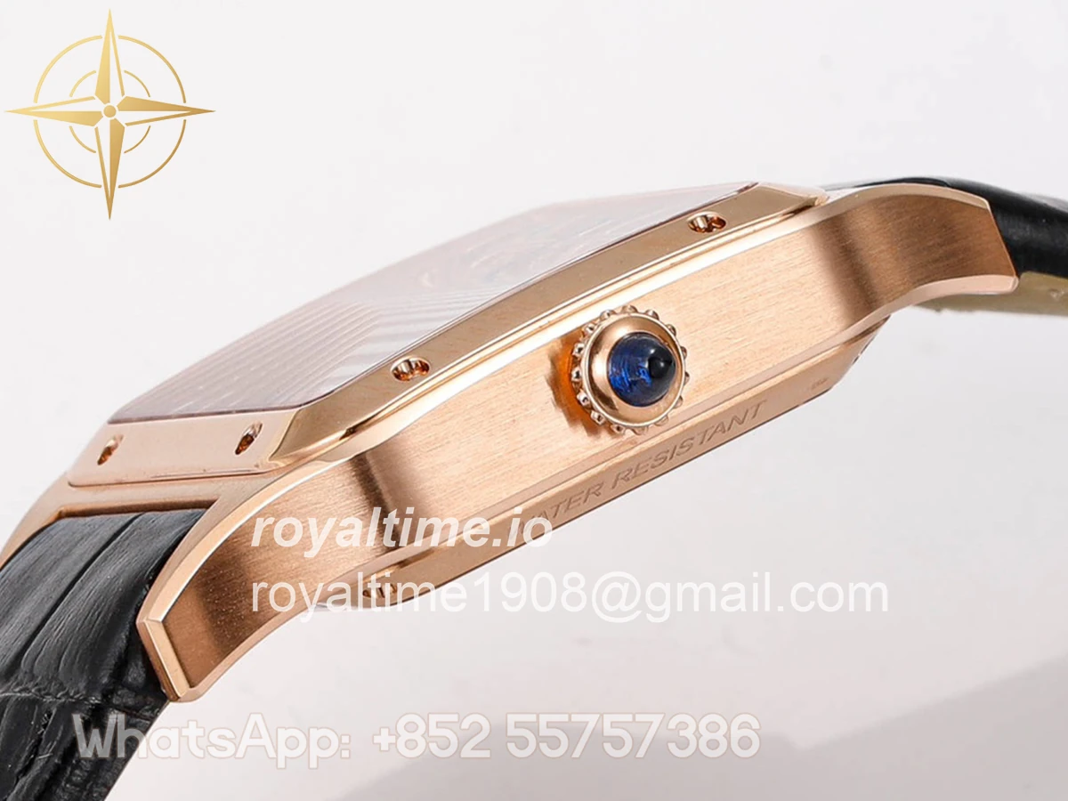 Cartier Santos-Dumont (Large) Skeleton Watch in Rose Gold on Black Leather Strap - Image 6