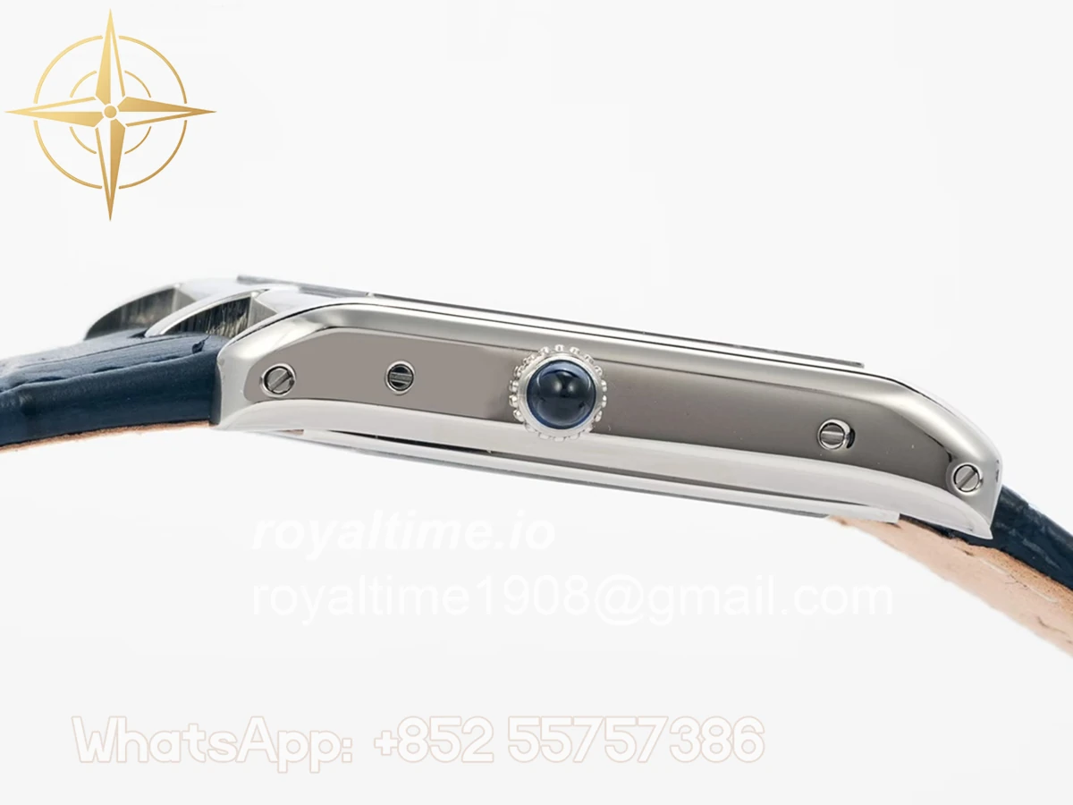 Cartier Tank Asymetrique Watch on Steel in Blue Leather Strap - Image 6