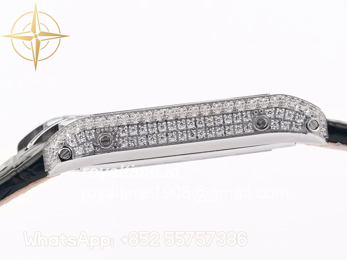 Cartier Tank Asymetrique Watch with Diamond Bezel on Steel in Black Leather Strap - Image 6