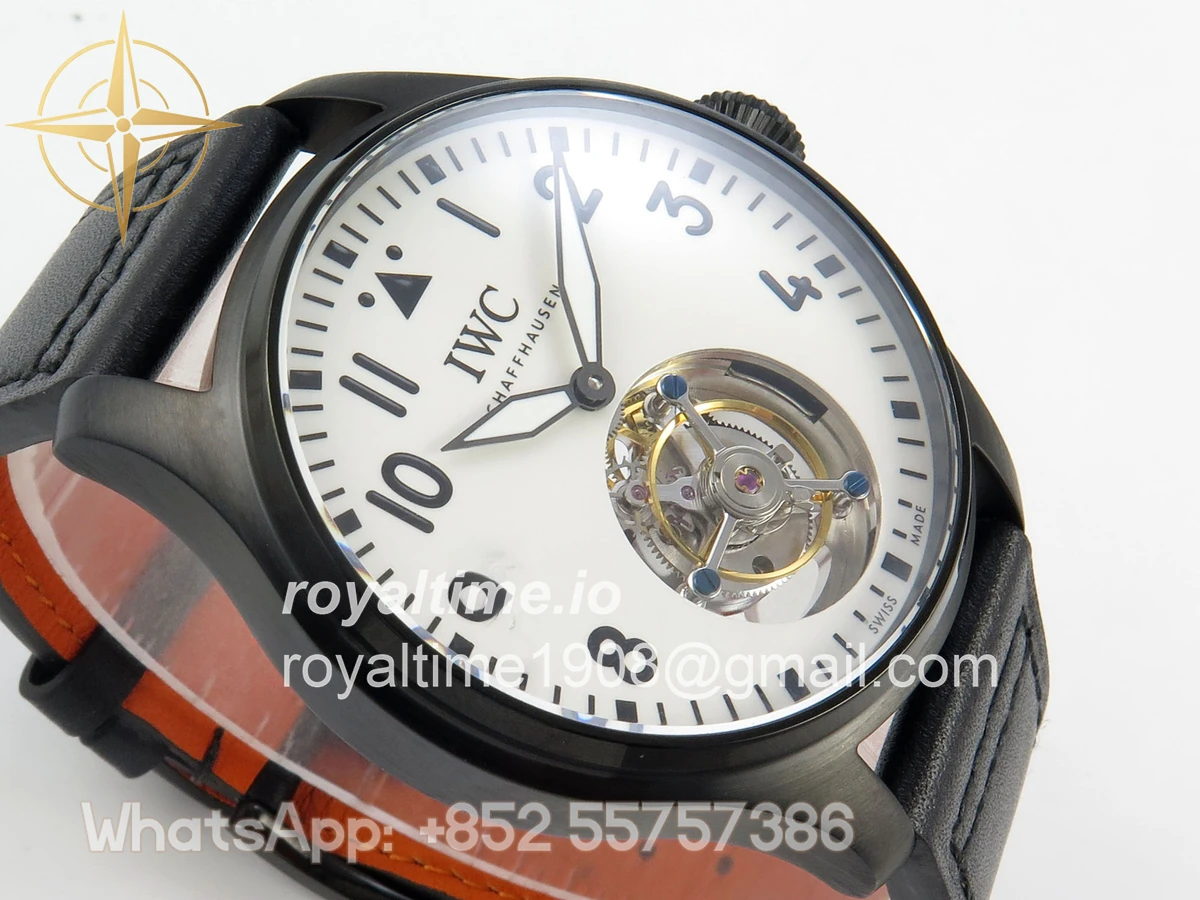 IWC Big Pilot 43 Tourbillon PVD RMSF Whtie Dial on Black Leather Strap - Image 6