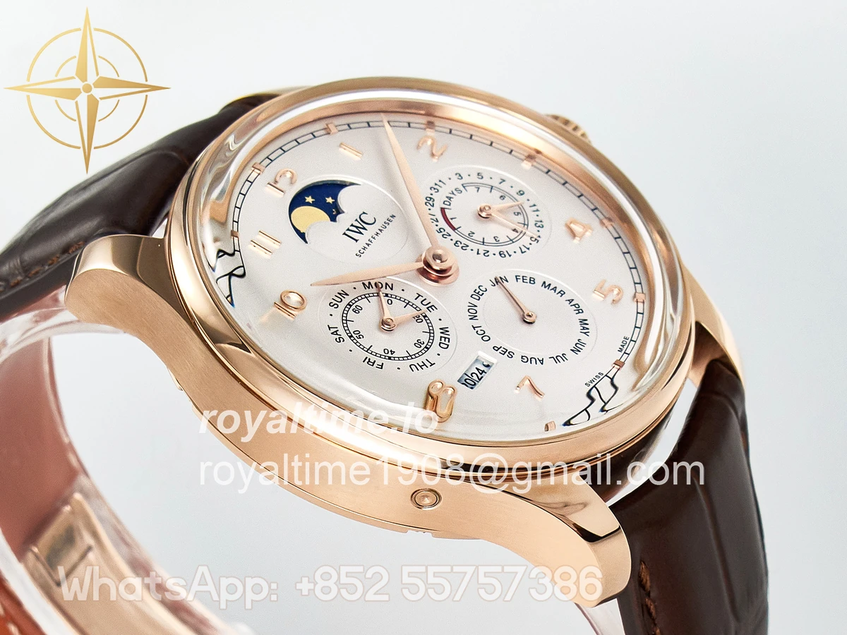 IWC IW5033 Portugieser Perpetual Calendar RG V9F White Dial on Brown Leather Strap A52610 - Image 6