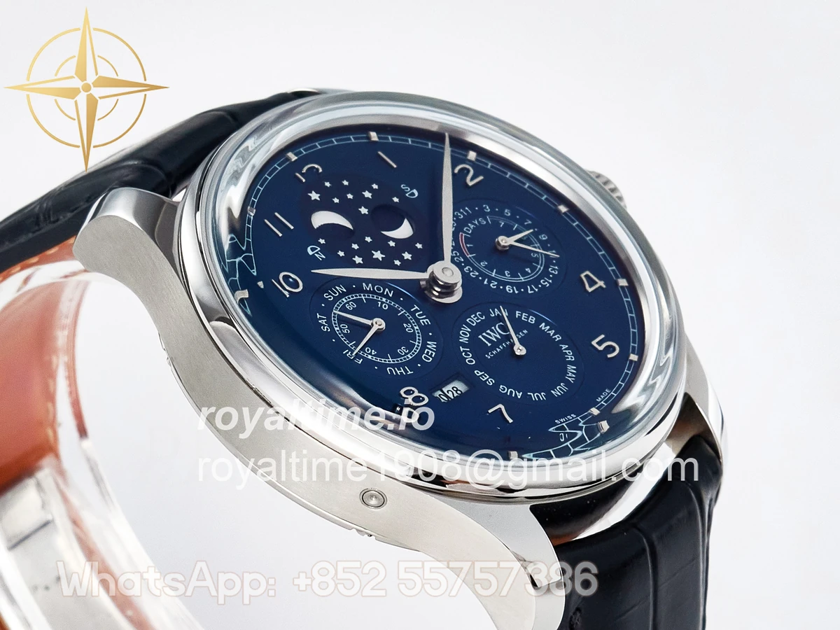 IWC IW5034 Portugieser Perpetual Calendar SS V9F Blue Dial on Black Leather Strap A52610 - Image 6