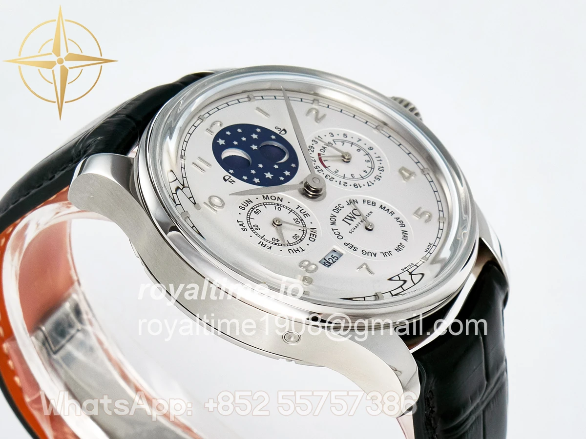 IWC IW5034 Portugieser Perpetual Calendar SS V9F White Dial on Black Leather Strap A52610 - Image 6