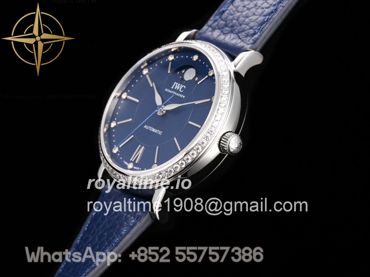 IWC Portofino IW6596 Automatic Moon Phase 37 Blue Dial on Blue Leather Strap - Image 6