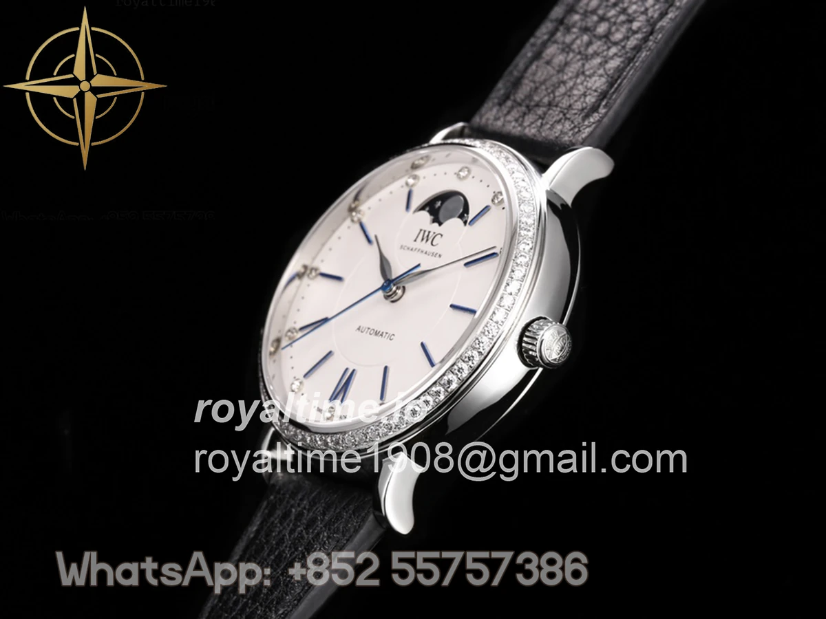 IWC Portofino IW659601 Automatic Moon Phase 37 White Dial on Black Leather Strap - Image 6
