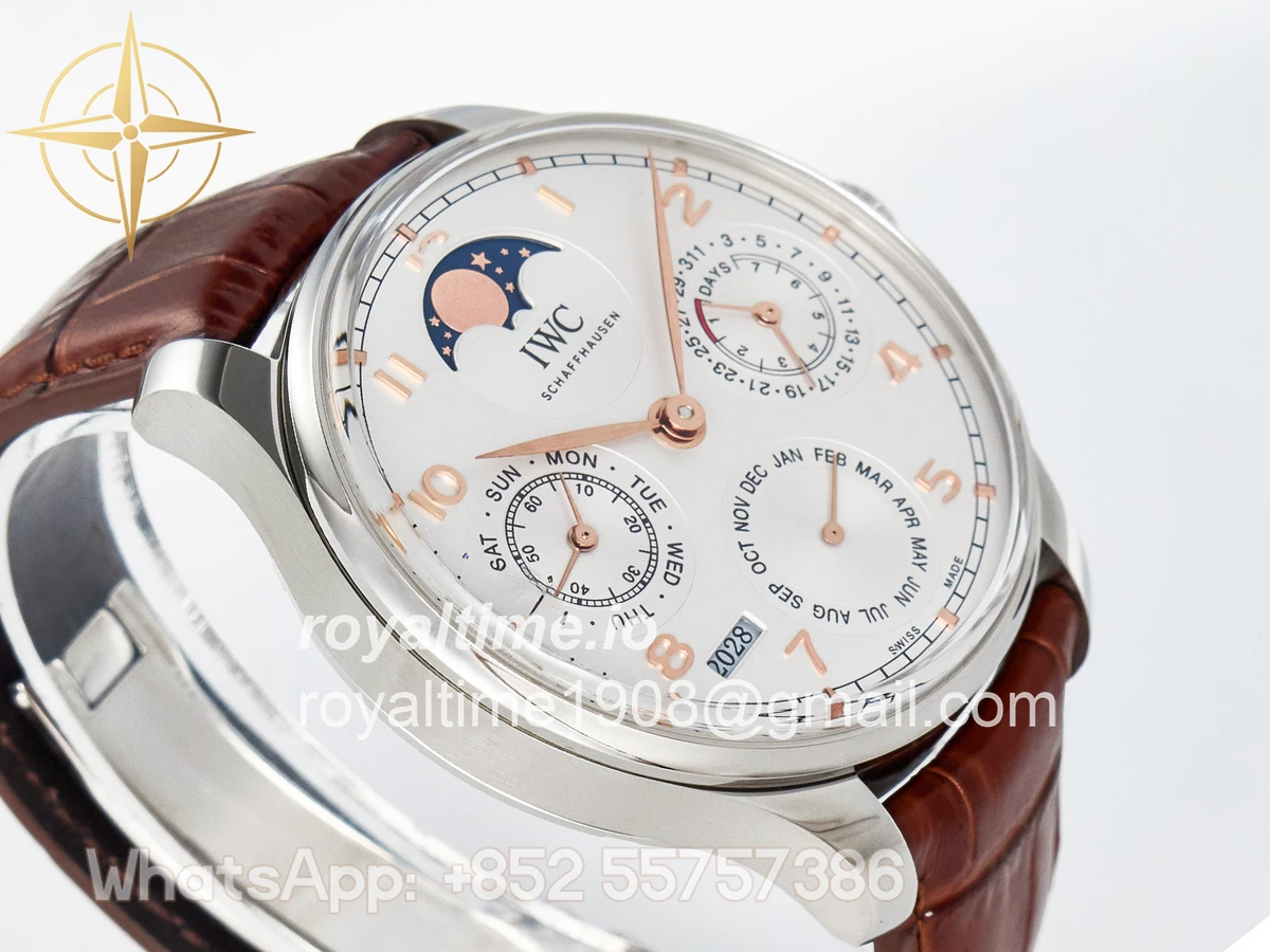 IWC Portugieser Perpetual Calendar SS 5033 APSF White Dial on Brown Leather Strap A52610 - Image 6