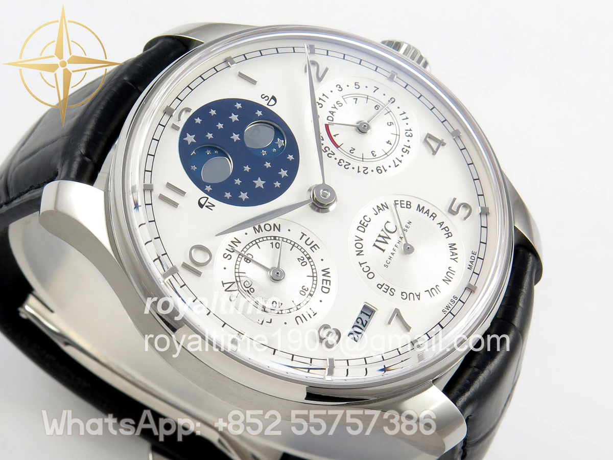 IWC Portugieser Perpetual Calendar SS 5033 APSF White/SS Dial on Black Leather Strap A52610 - Image 6