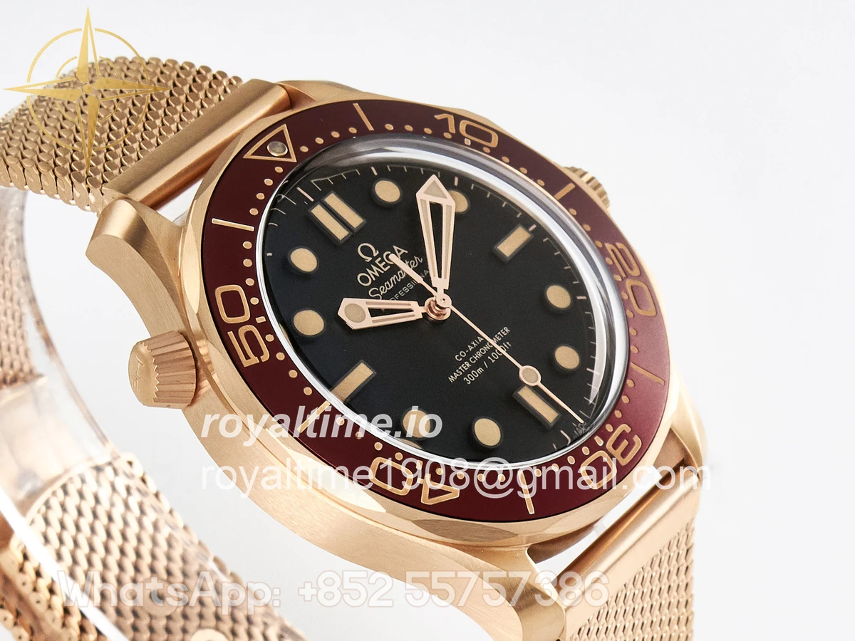 Omega Seamaster 300M Diver Rose Gold VSF Black Dial on Mesh Bracelet A8806 - Image 6
