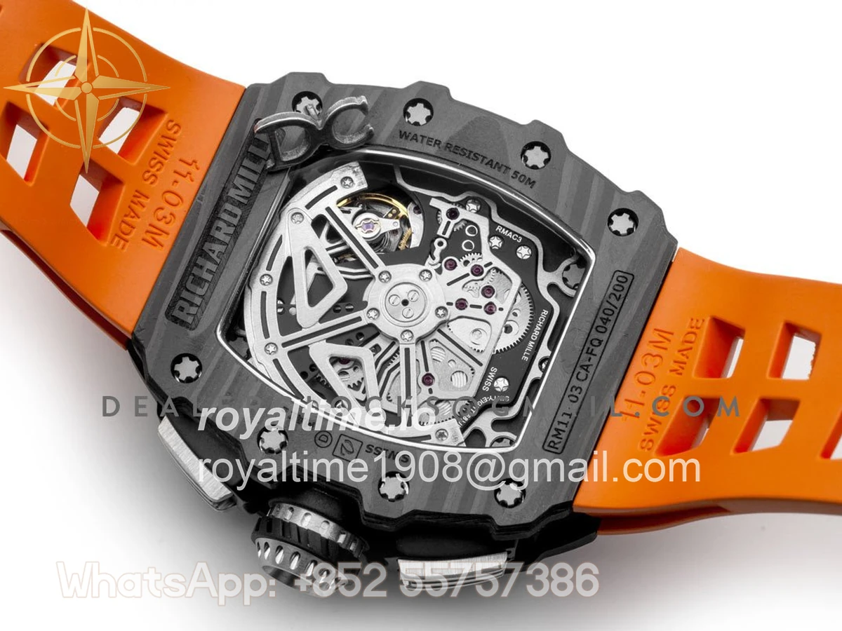 Richard Mille RM 011 Automatic Flyback Chronograph Carbon on Orange Rubber Strap - Image 6