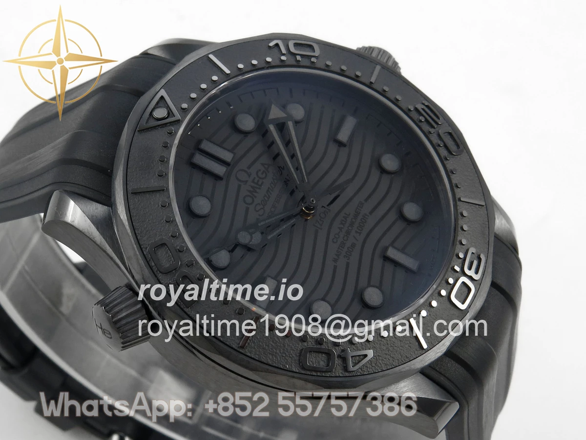 Omega Seamaster Diver 300M Black Ceramic Bezel ORF All Black Dial On Black Rubber Strap OR8806 - Image 6