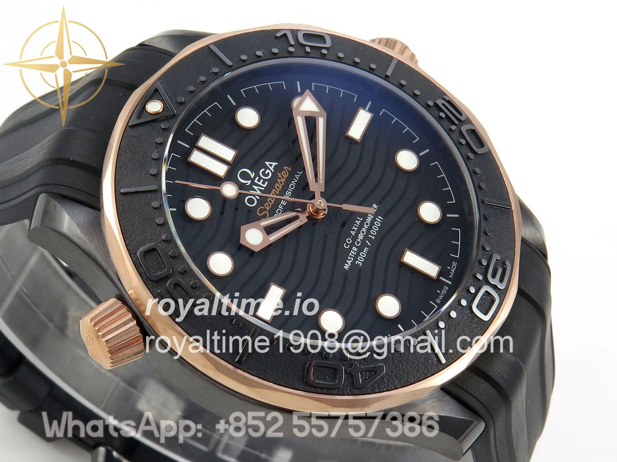 Omega Seamaster Diver 300M Black Ceramic Bezel RG ORF Black Dial On Black Rubber Strap OR8806 - Image 6