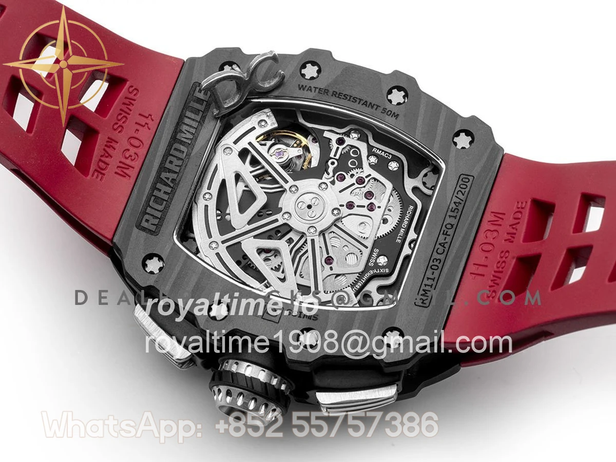 Richard Mille RM 011 Automatic Flyback Chronograph Carbon on Red Rubber Strap - Image 6