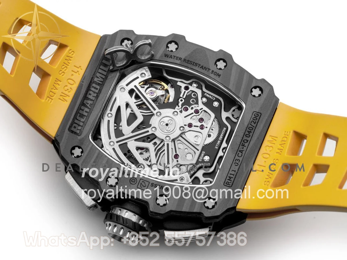 Richard Mille RM 011 Automatic Flyback Chronograph Carbon on Yellow Rubber Strap - Image 6