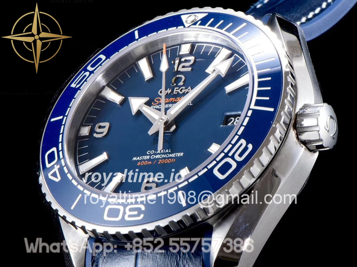Omega Seamaster Planet Ocean 600M 43.5mm Blue Dial in Steel on Leather Strap - Image 6