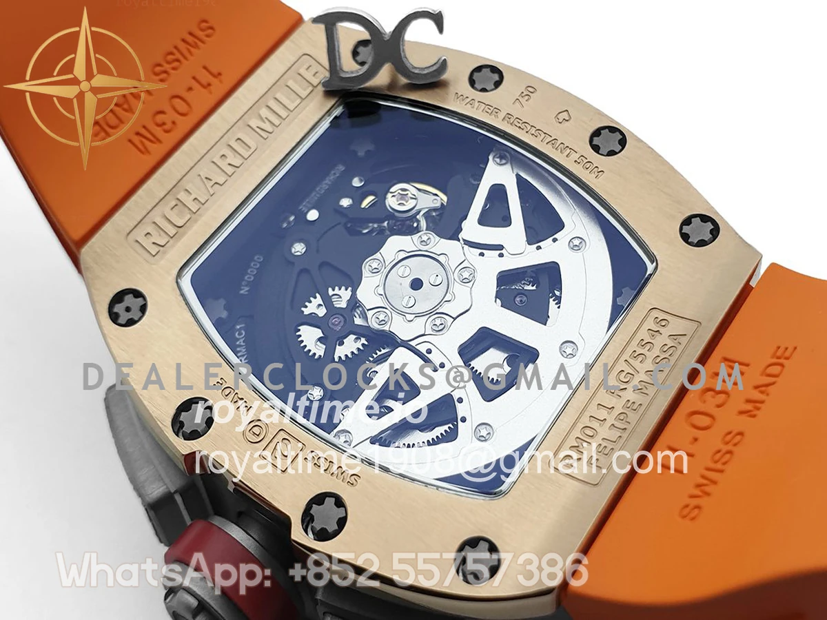 Richard Mille RM 011 Automatic Flyback Chronograph in Rose Gold / Titanium on Orange Rubber - Image 6