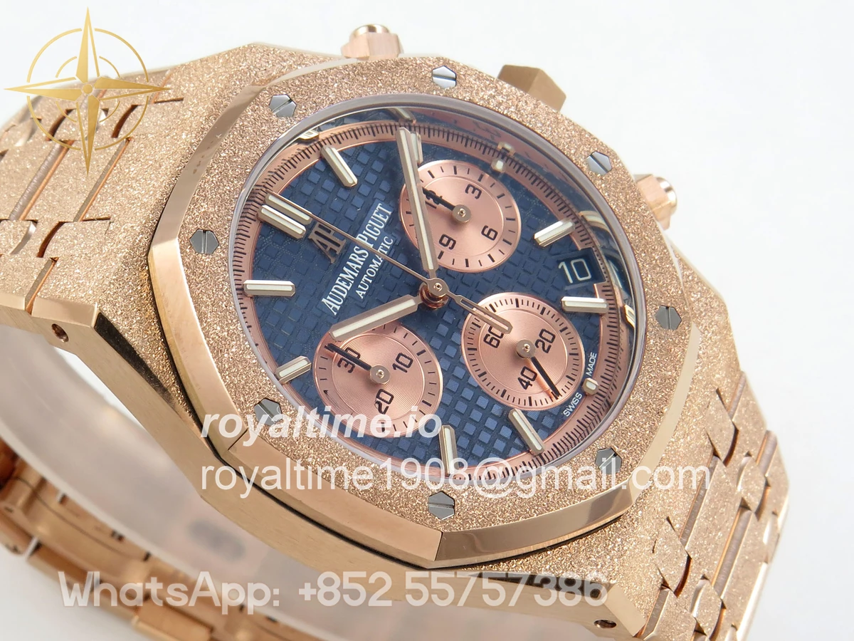 Audemars Piguet Royal Oak Chrono 26240 Frosted RG DDF Blue Dial on RG Bracelet DD4401 - Image 6