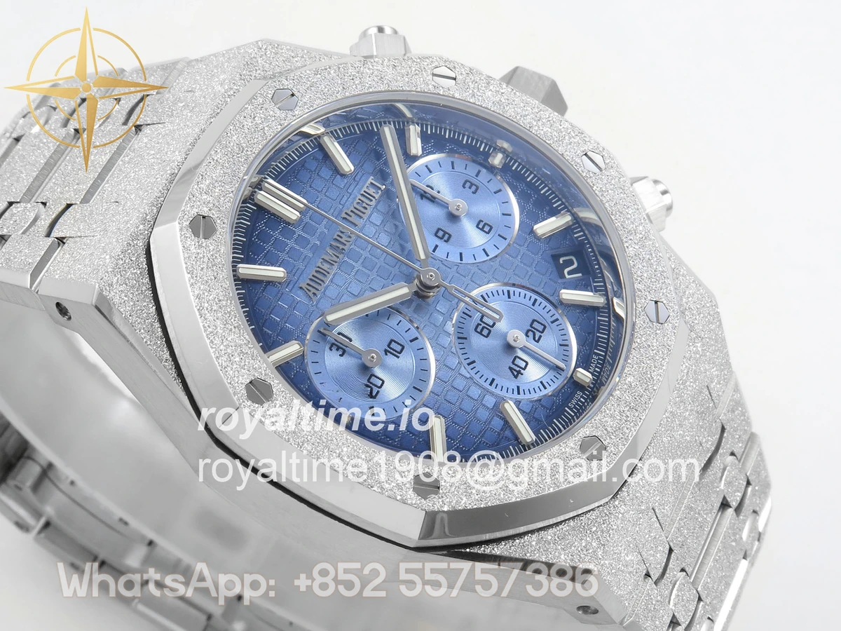 Audemars Piguet Royal Oak Chrono 26240 Frosted SS DDF Ice Blue Dial on Bracelet DD4401 (SW Dial) - Image 6