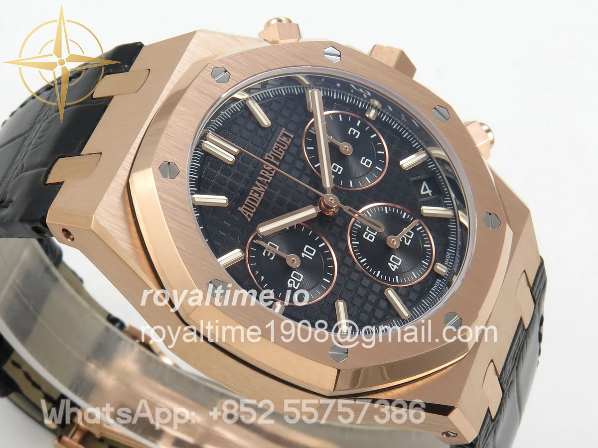 Audemars Piguet Royal Oak Chrono 26240 RG DDF Black Dial on Black Leather Strap DD4401 Gain Weight (SW Dial) - Image 6