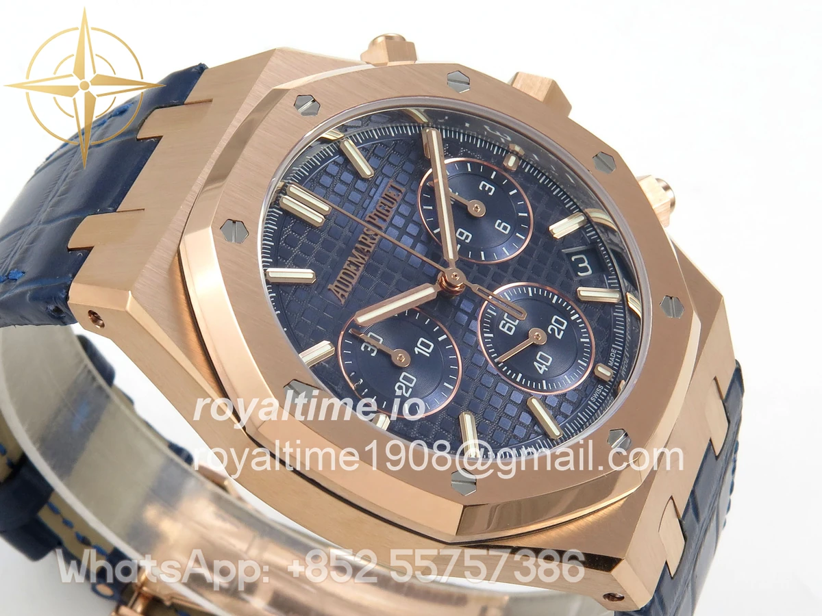 Audemars Piguet Royal Oak Chrono 26240 RG DDF Blue Dial on Blue Leather Strap DD4401 Gain Weight (SW Dial) - Image 6