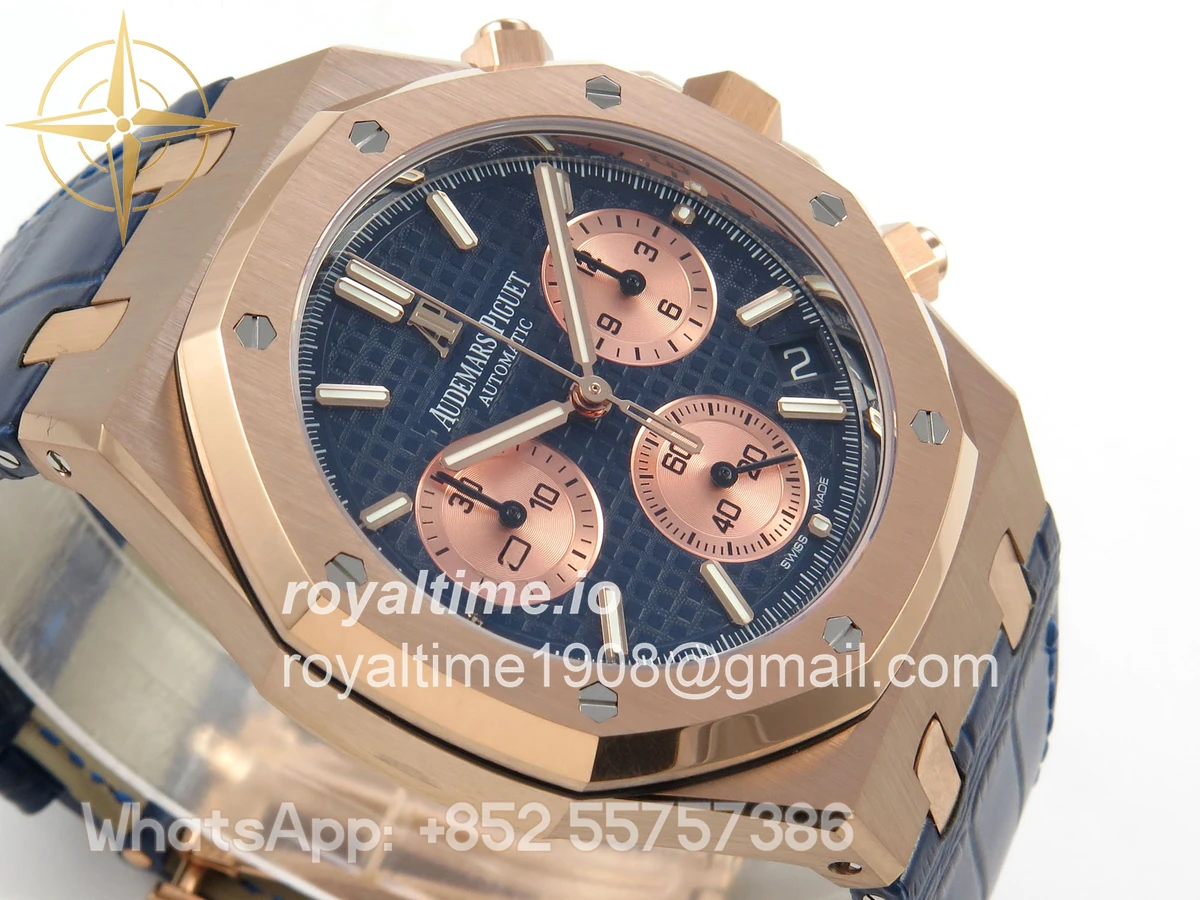 Audemars Piguet Royal Oak Chrono 26240 RG DDF Blue/RG Dial on Blue Leather Strap DD4401 (SW Dial) - Image 6