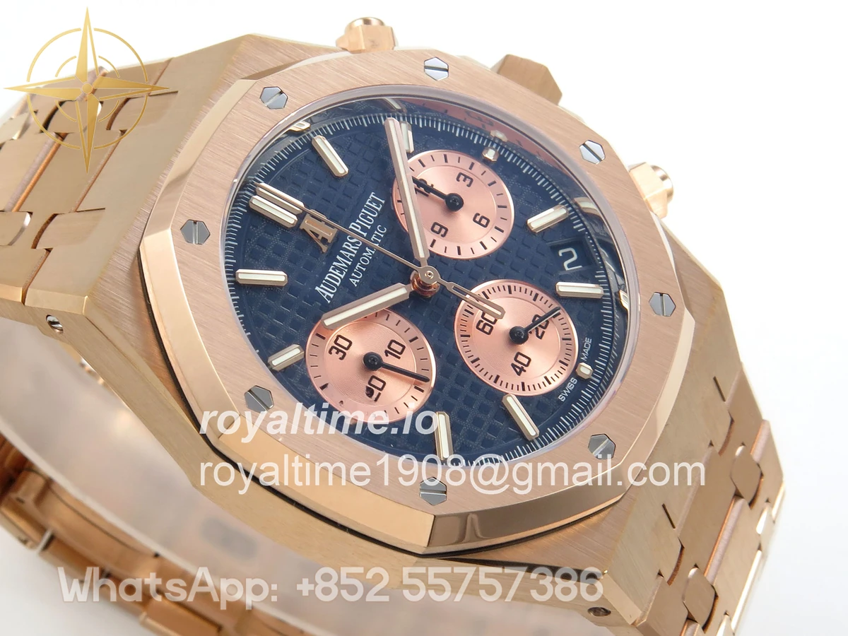 Audemars Piguet Royal Oak Chrono 26240 RG DDF Blue/RG Dial on RG Bracelet DD4401 (SW Dial) - Image 6