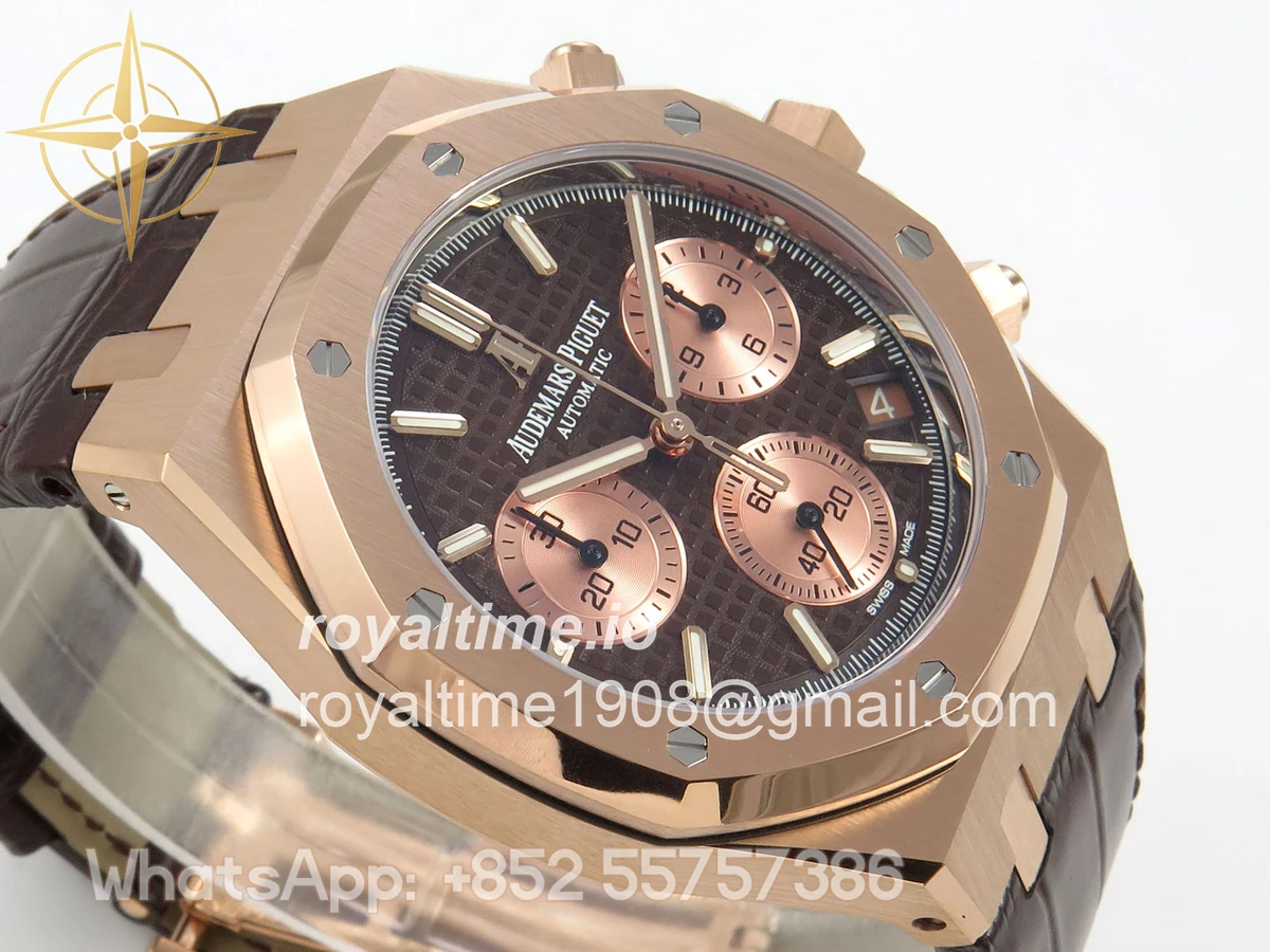 Audemars Piguet Royal Oak Chrono 26240 RG DDF Brown Dial on Brown Leather Strap DD4401 Gain Weight (SW Dial) - Image 6