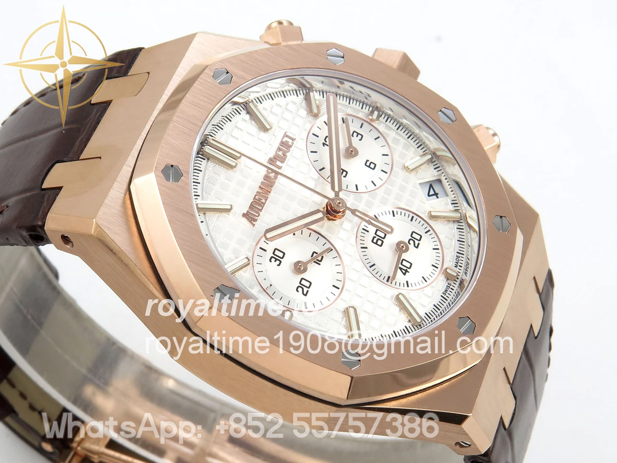 Audemars Piguet Royal Oak Chrono 26240 RG DDF White Dial on Brown Leather Strap DD4401 Gain Weight (SW Dial) - Image 6
