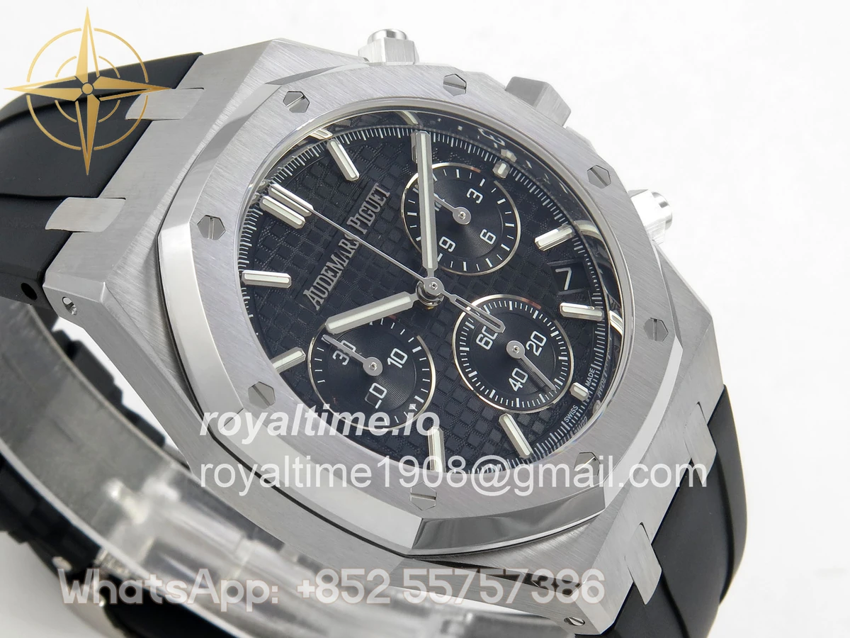 Audemars Piguet Royal Oak Chrono 26240 SS DDF Blue Dial on Black Rubber Strap DD4401 (SW Dial) - Image 6
